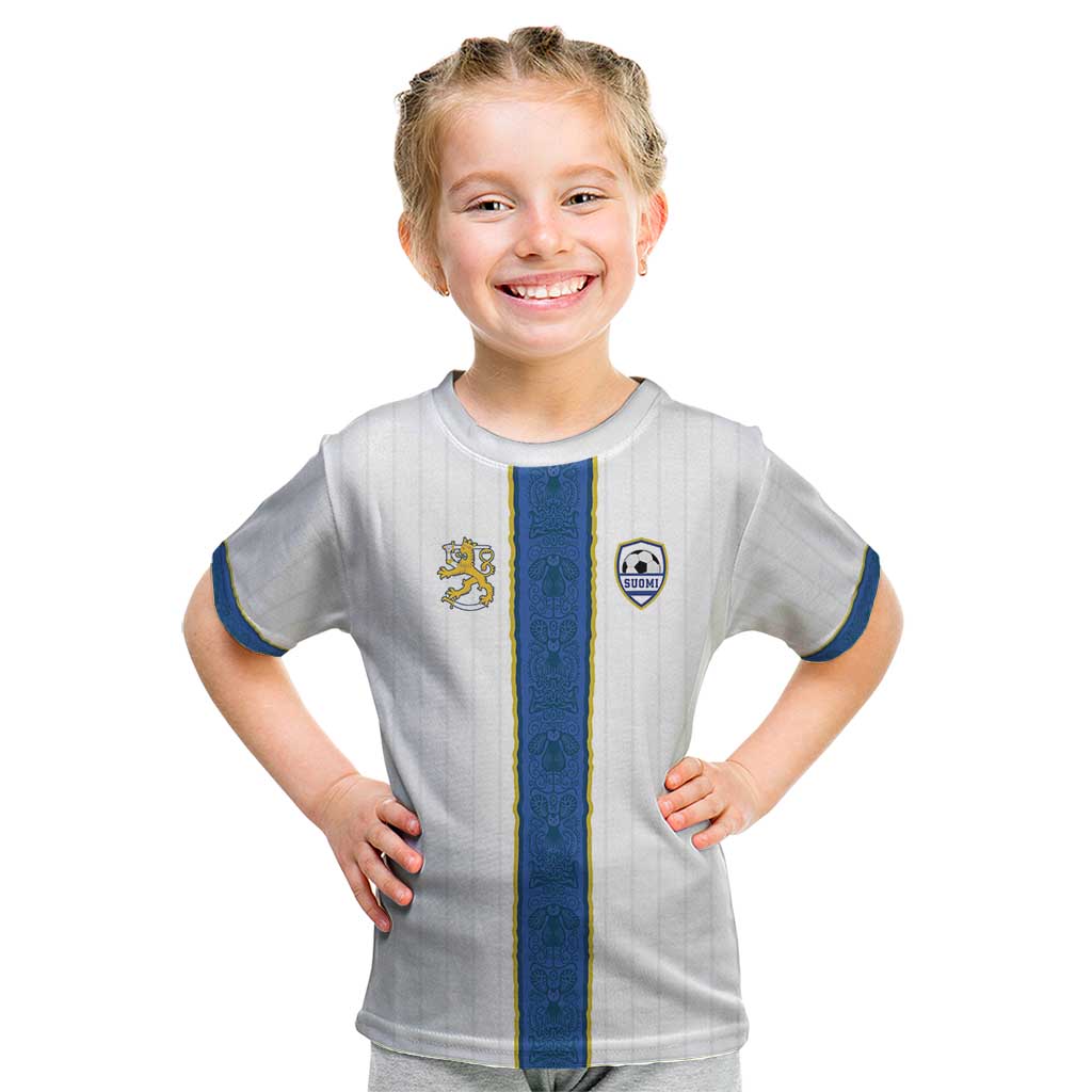 Custom Finland Football Kid T Shirt Suomi Champion Sami Pattern - Wonder Print Shop