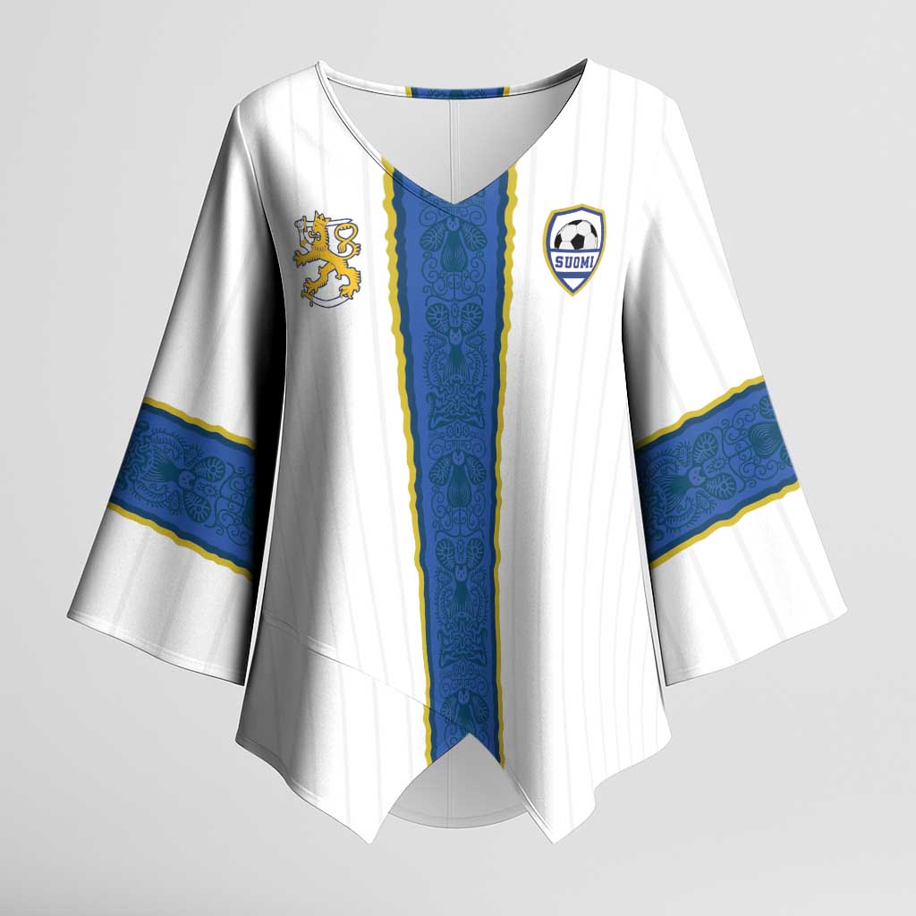 Custom Finland Football Kimono Sleeve Blouse Suomi Champion Sami Pattern - Wonder Print Shop