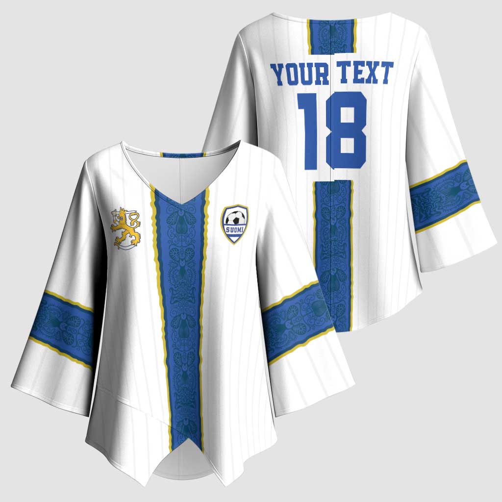 Custom Finland Football Kimono Sleeve Blouse Suomi Champion Sami Pattern - Wonder Print Shop