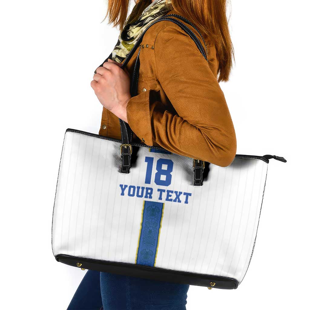 Custom Finland Football Leather Tote Bag Suomi Champion Sami Pattern - Wonder Print Shop