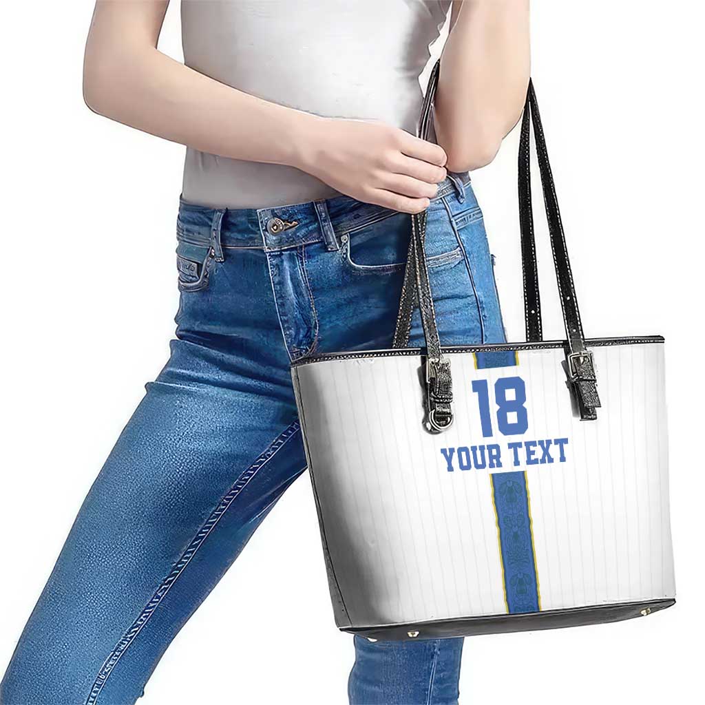 Custom Finland Football Leather Tote Bag Suomi Champion Sami Pattern - Wonder Print Shop