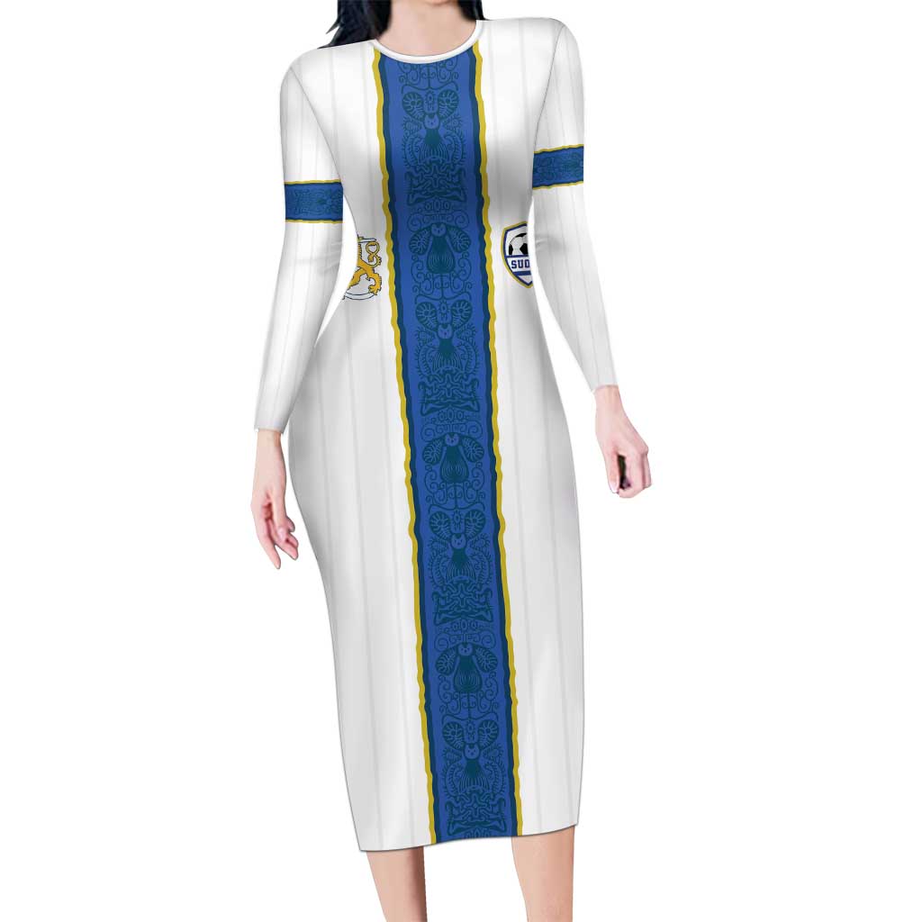 Custom Finland Football Long Sleeve Bodycon Dress Suomi Champion Sami Pattern - Wonder Print Shop
