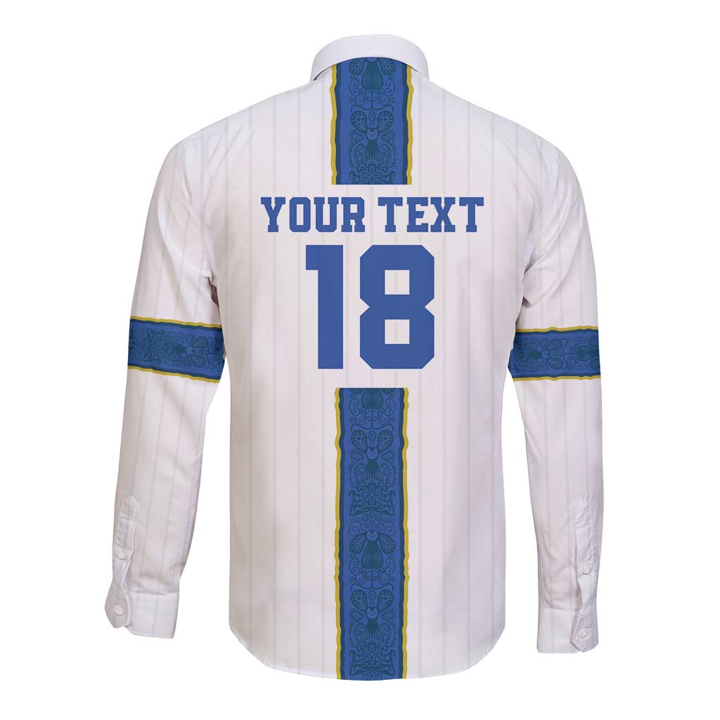 Custom Finland Football Long Sleeve Button Shirt Suomi Champion Sami Pattern - Wonder Print Shop