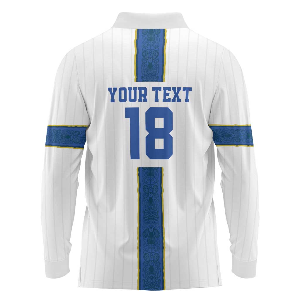 Custom Finland Football Long Sleeve Polo Shirt Suomi Champion Sami Pattern - Wonder Print Shop