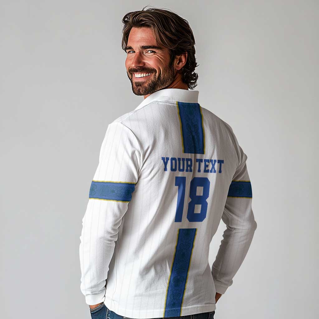 Custom Finland Football Long Sleeve Polo Shirt Suomi Champion Sami Pattern - Wonder Print Shop