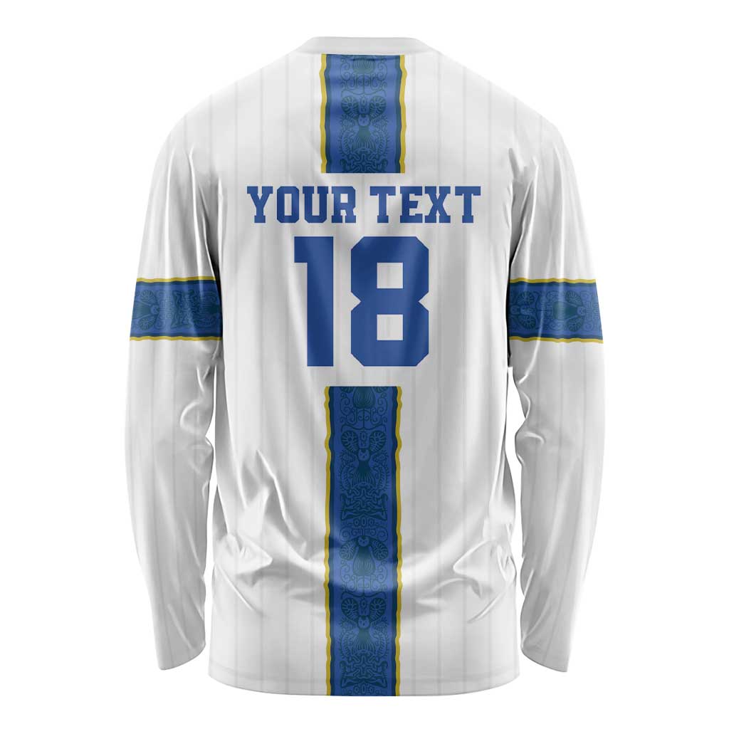 Custom Finland Football Long Sleeve Shirt Suomi Champion Sami Pattern - Wonder Print Shop