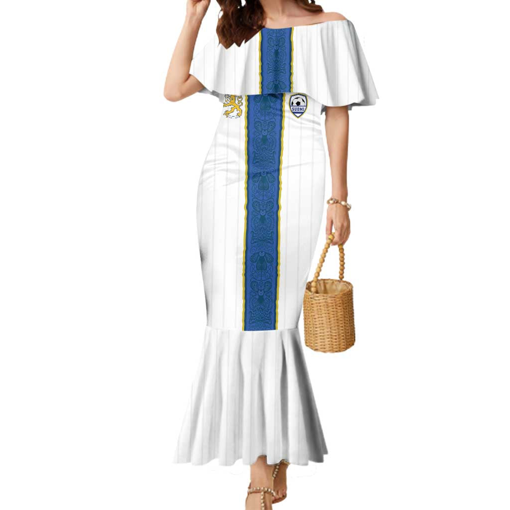 Custom Finland Football Mermaid Dress Suomi Champion Sami Pattern - Wonder Print Shop