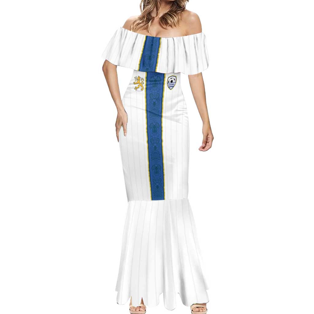 Custom Finland Football Mermaid Dress Suomi Champion Sami Pattern - Wonder Print Shop