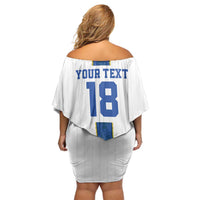 Custom Finland Football Off Shoulder Short Dress Suomi Champion Sami Pattern - Wonder Print Shop