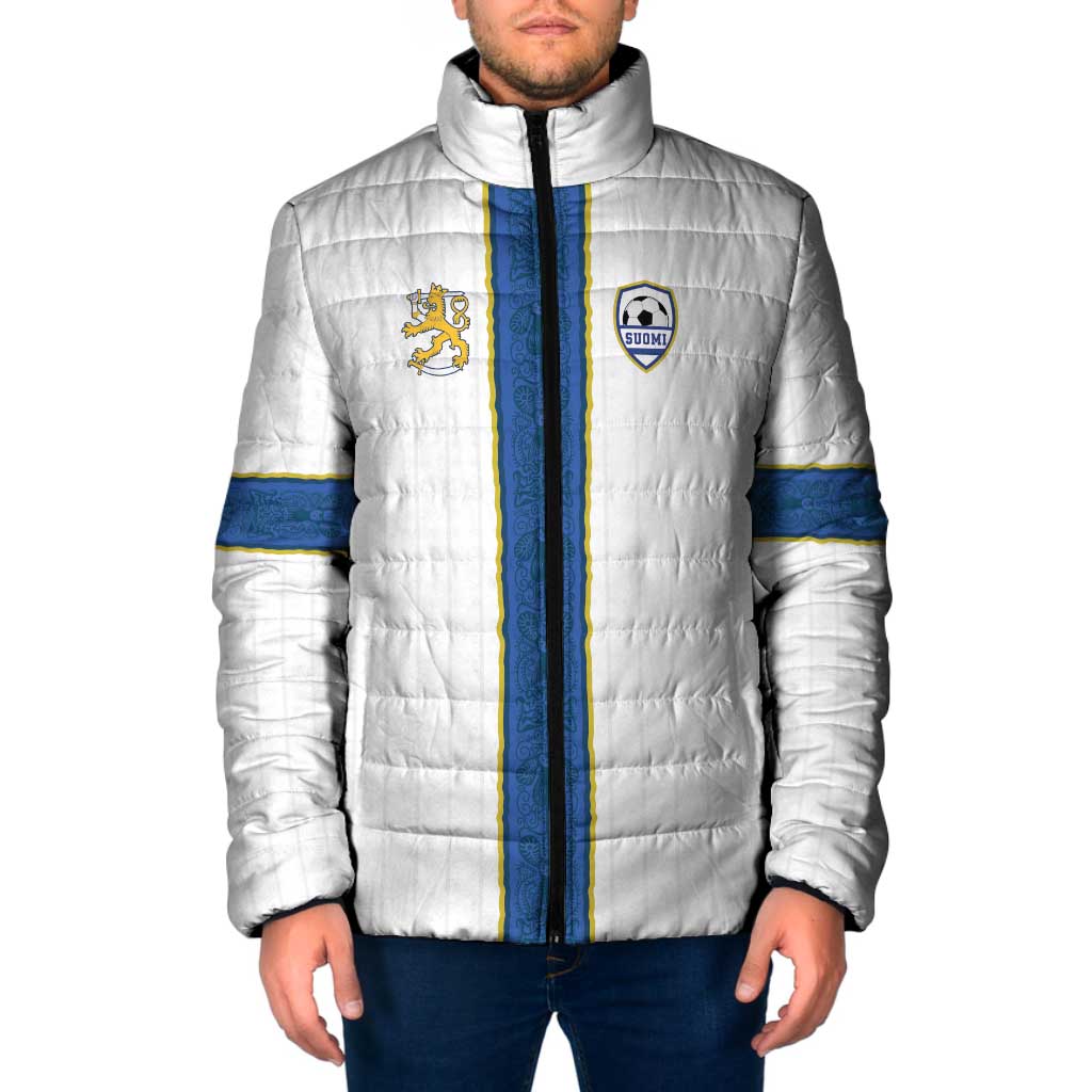 Custom Finland Football Padded Jacket Suomi Champion Sami Pattern - Wonder Print Shop