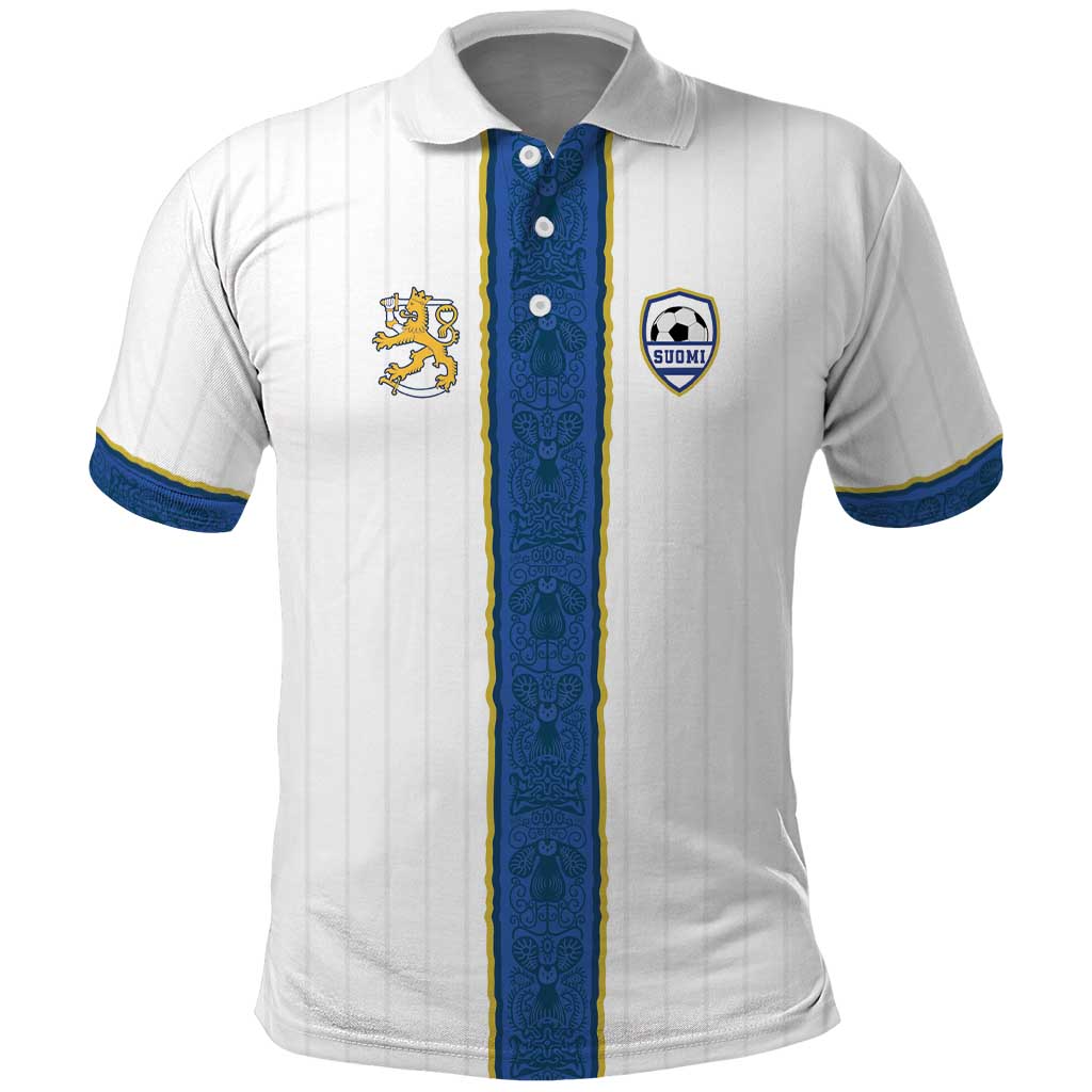 Custom Finland Football Polo Shirt Suomi Champion Sami Pattern - Wonder Print Shop