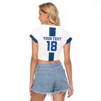 Custom Finland Football Raglan Cropped T Shirt Suomi Champion Sami Pattern - Wonder Print Shop