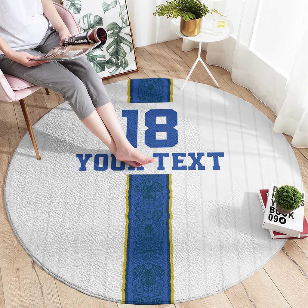 Custom Finland Football Round Carpet Suomi Champion Sami Pattern - Wonder Print Shop