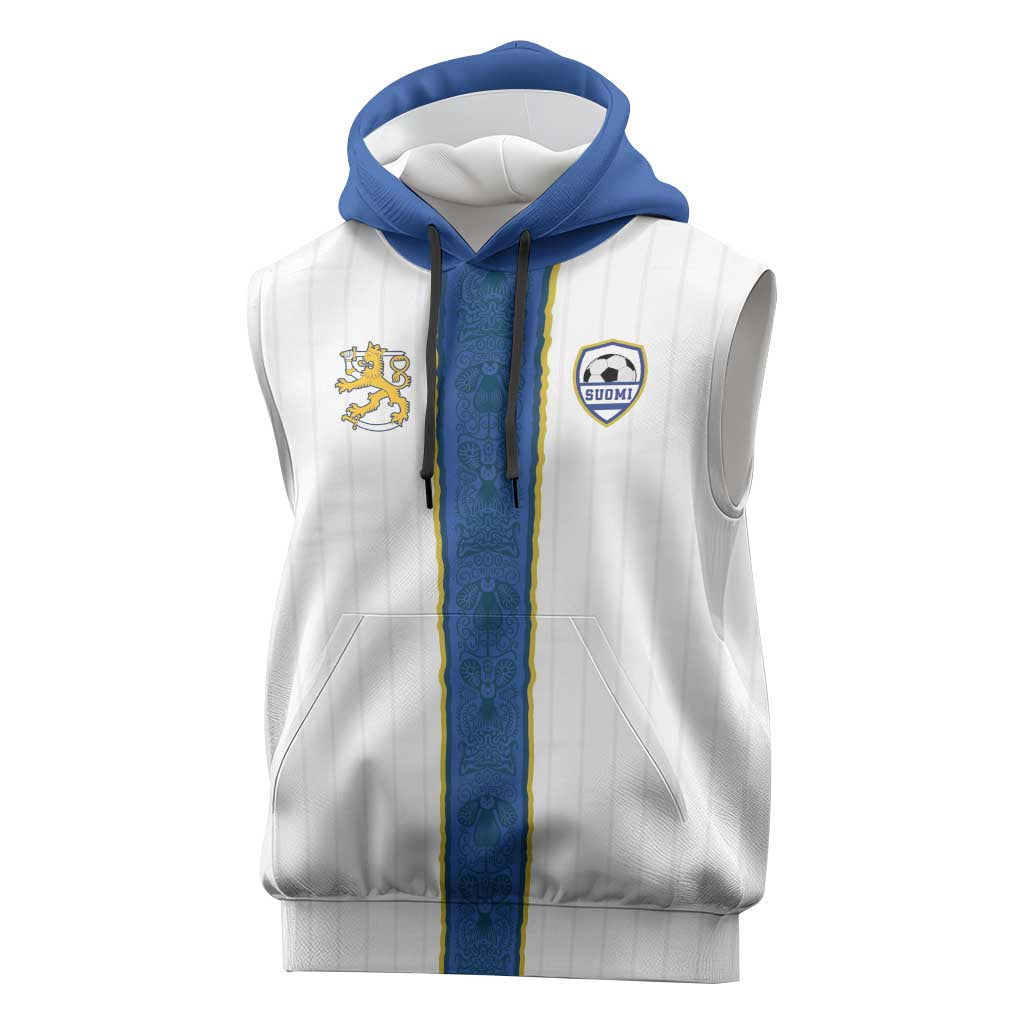 Custom Finland Football Sleeveless Hoodie Suomi Champion Sami Pattern - Wonder Print Shop