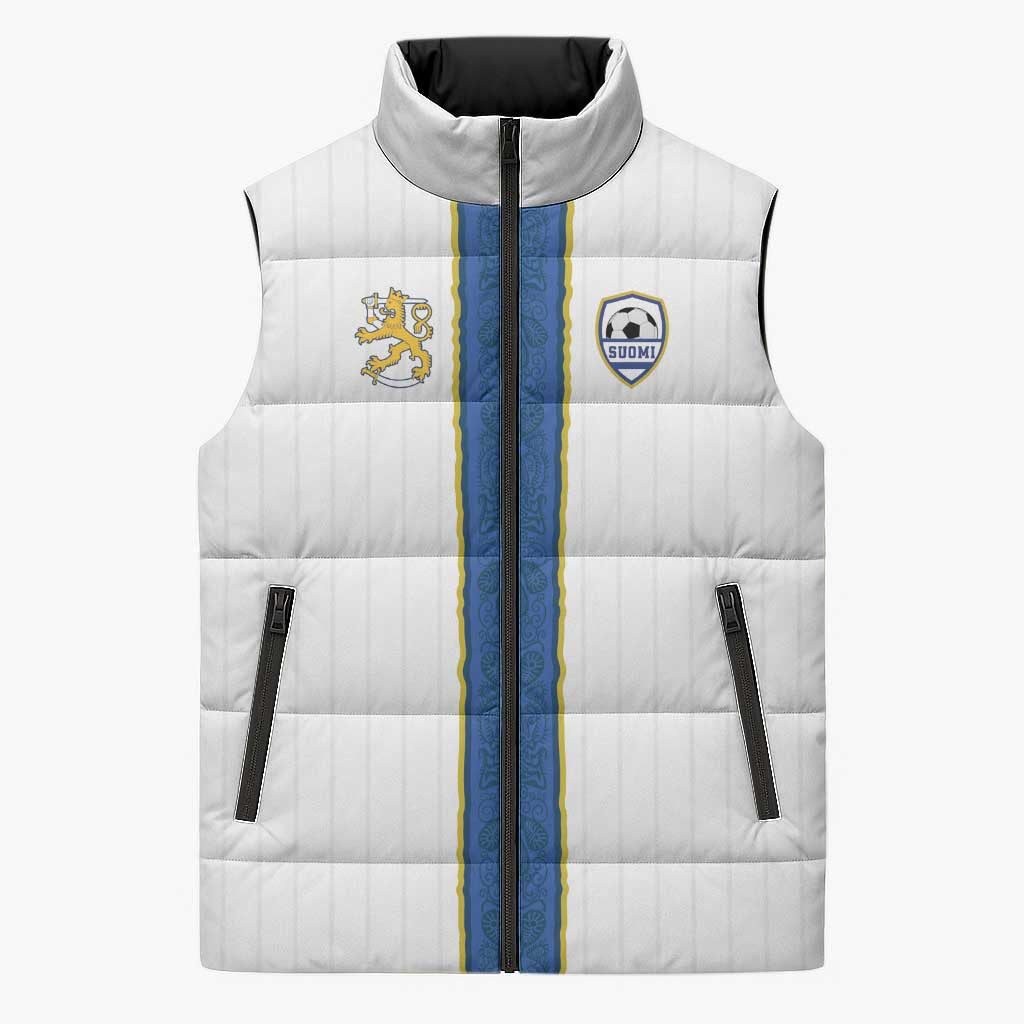 Custom Finland Football Sleeveless Puffer Jacket Suomi Champion Sami Pattern - Wonder Print Shop
