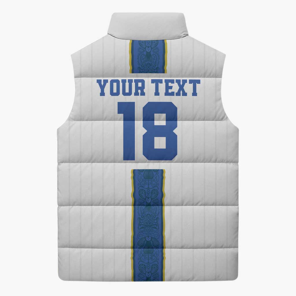 Custom Finland Football Sleeveless Puffer Jacket Suomi Champion Sami Pattern - Wonder Print Shop