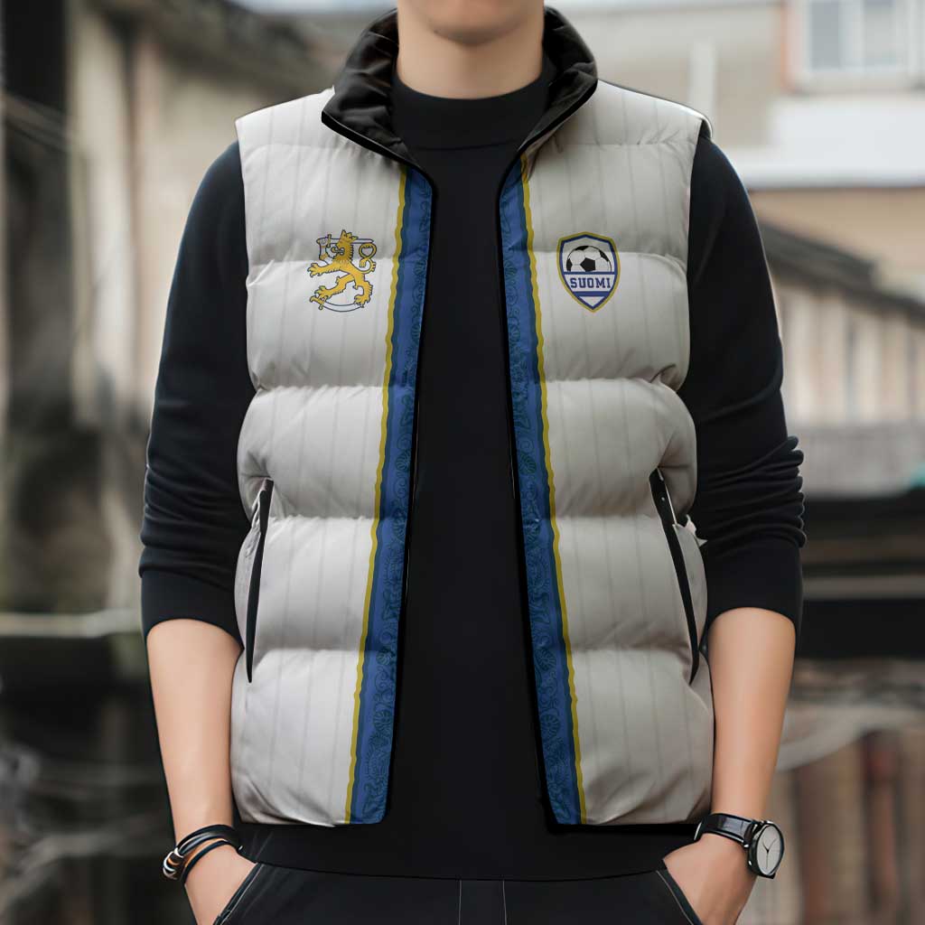 Custom Finland Football Sleeveless Puffer Jacket Suomi Champion Sami Pattern - Wonder Print Shop