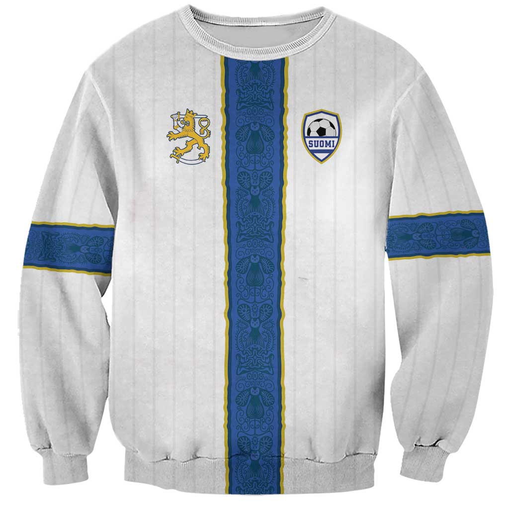 Custom Finland Football Sweatshirt Suomi Champion Sami Pattern - Wonder Print Shop