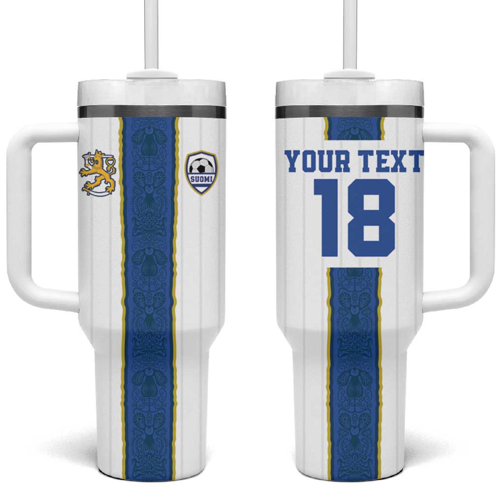 Custom Finland Football Tumbler With Handle Suomi Champion Sami Pattern - Wonder Print Shop