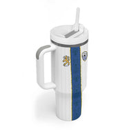 Custom Finland Football Tumbler With Handle Suomi Champion Sami Pattern - Wonder Print Shop