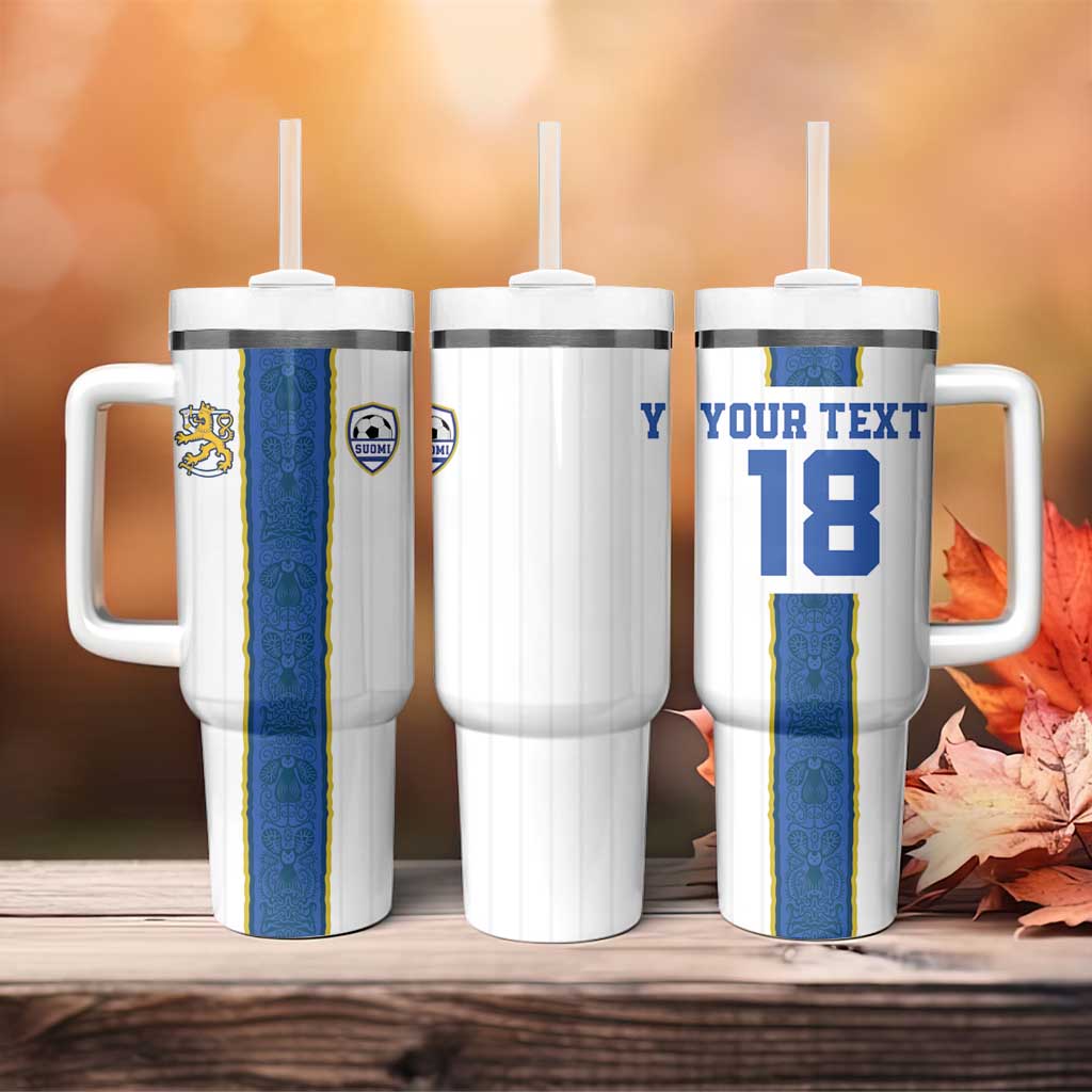 Custom Finland Football Tumbler With Handle Suomi Champion Sami Pattern - Wonder Print Shop