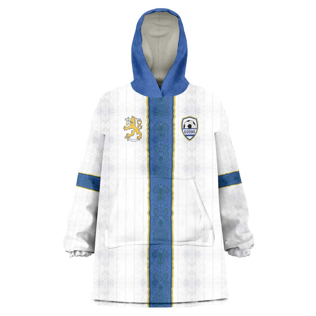Custom Finland Football Wearable Blanket Hoodie Suomi Champion Sami Pattern - Wonder Print Shop
