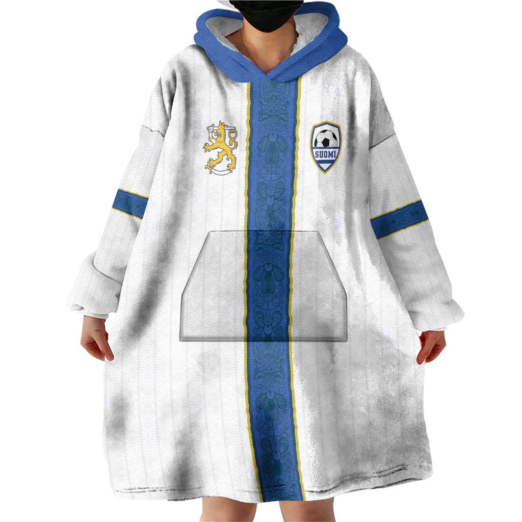 Custom Finland Football Wearable Blanket Hoodie Suomi Champion Sami Pattern - Wonder Print Shop