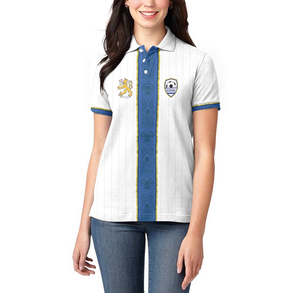 Custom Finland Football Women Polo Shirt Suomi Champion Sami Pattern - Wonder Print Shop