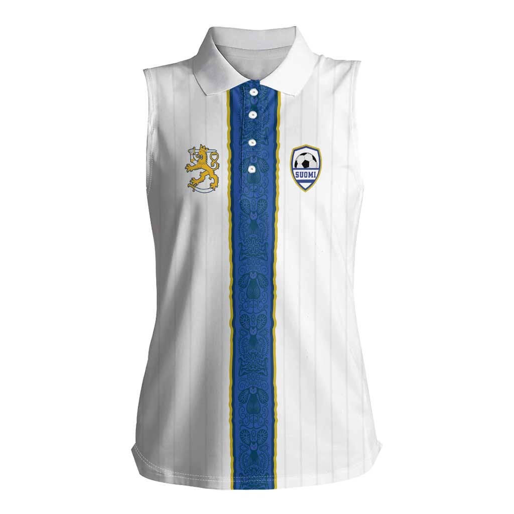Custom Finland Football Women Sleeveless Polo Shirt Suomi Champion Sami Pattern - Wonder Print Shop