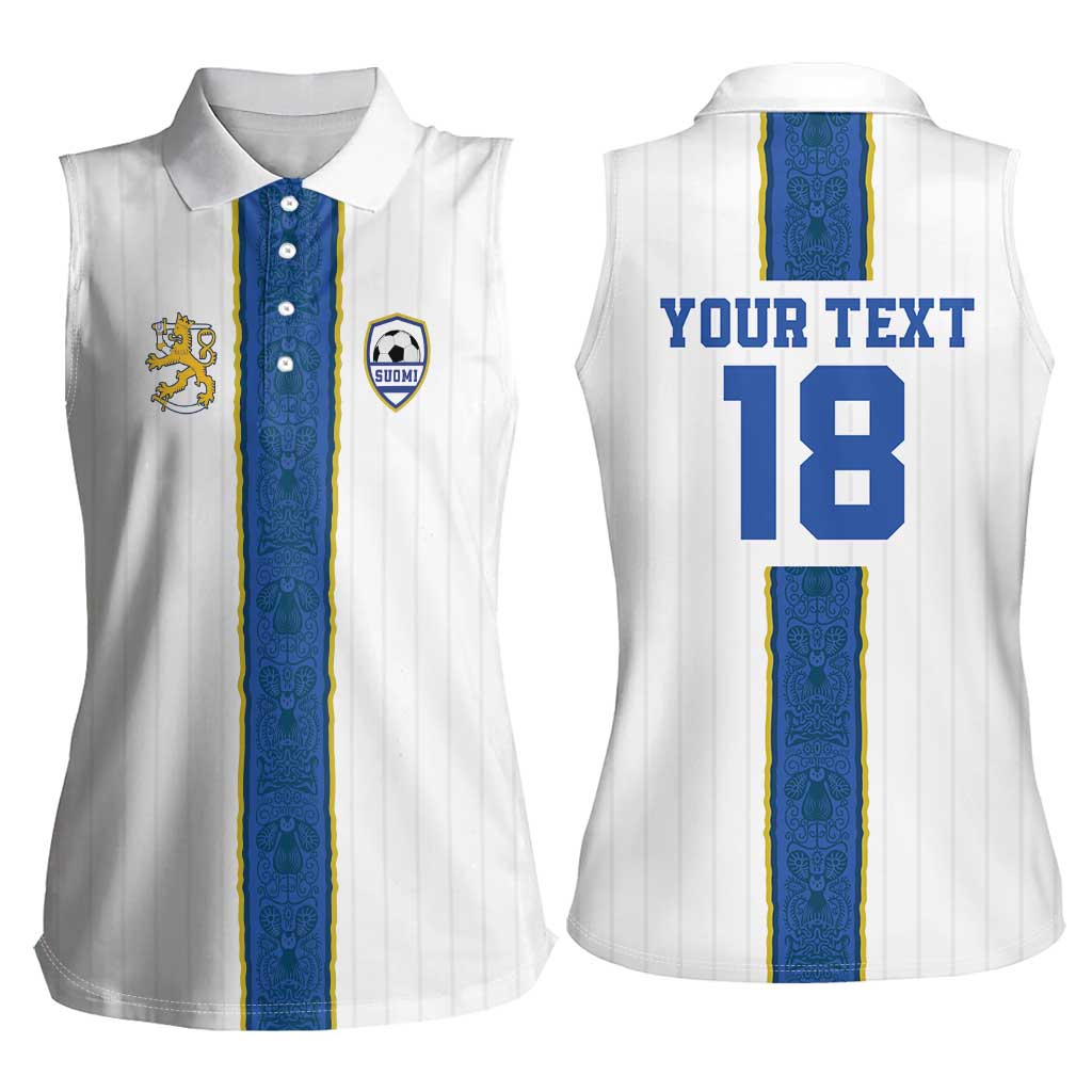 Custom Finland Football Women Sleeveless Polo Shirt Suomi Champion Sami Pattern - Wonder Print Shop