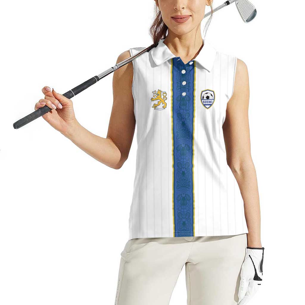 Custom Finland Football Women Sleeveless Polo Shirt Suomi Champion Sami Pattern - Wonder Print Shop