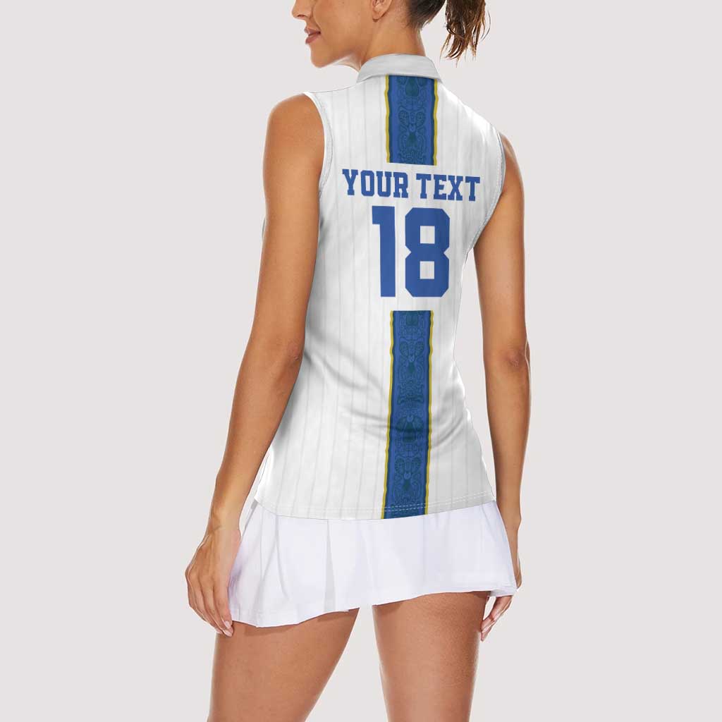 Custom Finland Football Women Sleeveless Polo Shirt Suomi Champion Sami Pattern - Wonder Print Shop