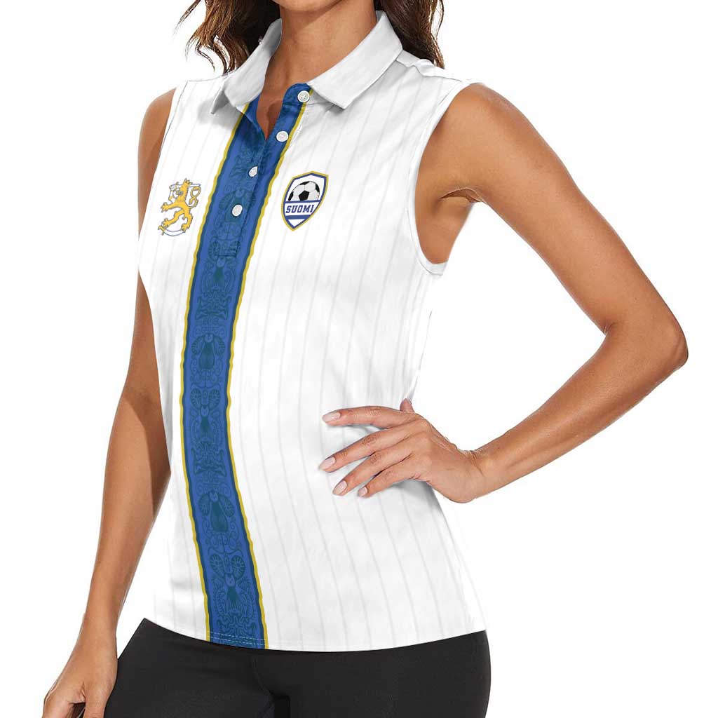 Custom Finland Football Women Sleeveless Polo Shirt Suomi Champion Sami Pattern - Wonder Print Shop