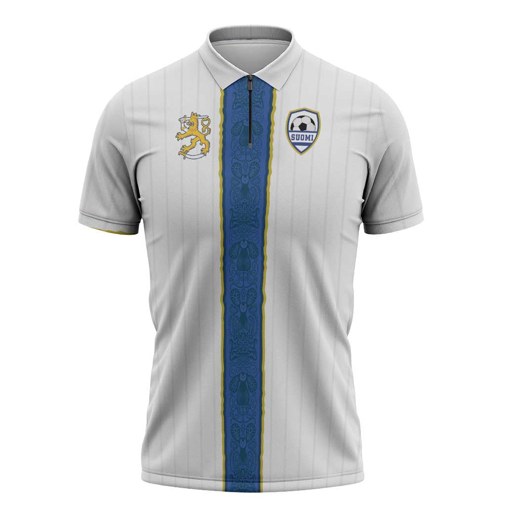 Custom Finland Football Zipper Polo Shirt Suomi Champion Sami Pattern - Wonder Print Shop