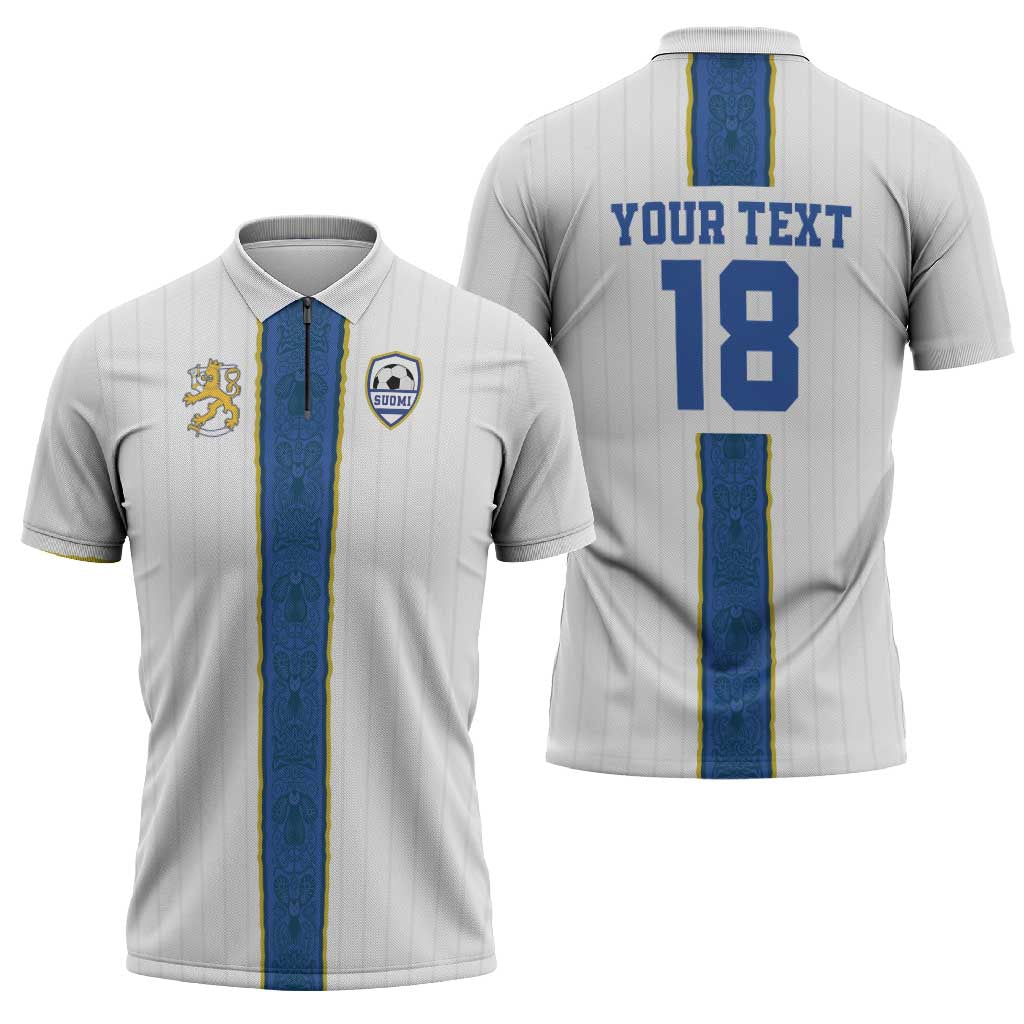 Custom Finland Football Zipper Polo Shirt Suomi Champion Sami Pattern - Wonder Print Shop