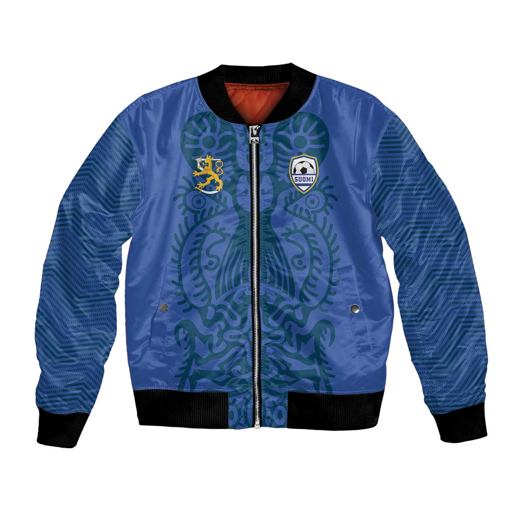 Custom Finland Football Champion Bomber Jacket Sami Pattern - Wonder Print Shop