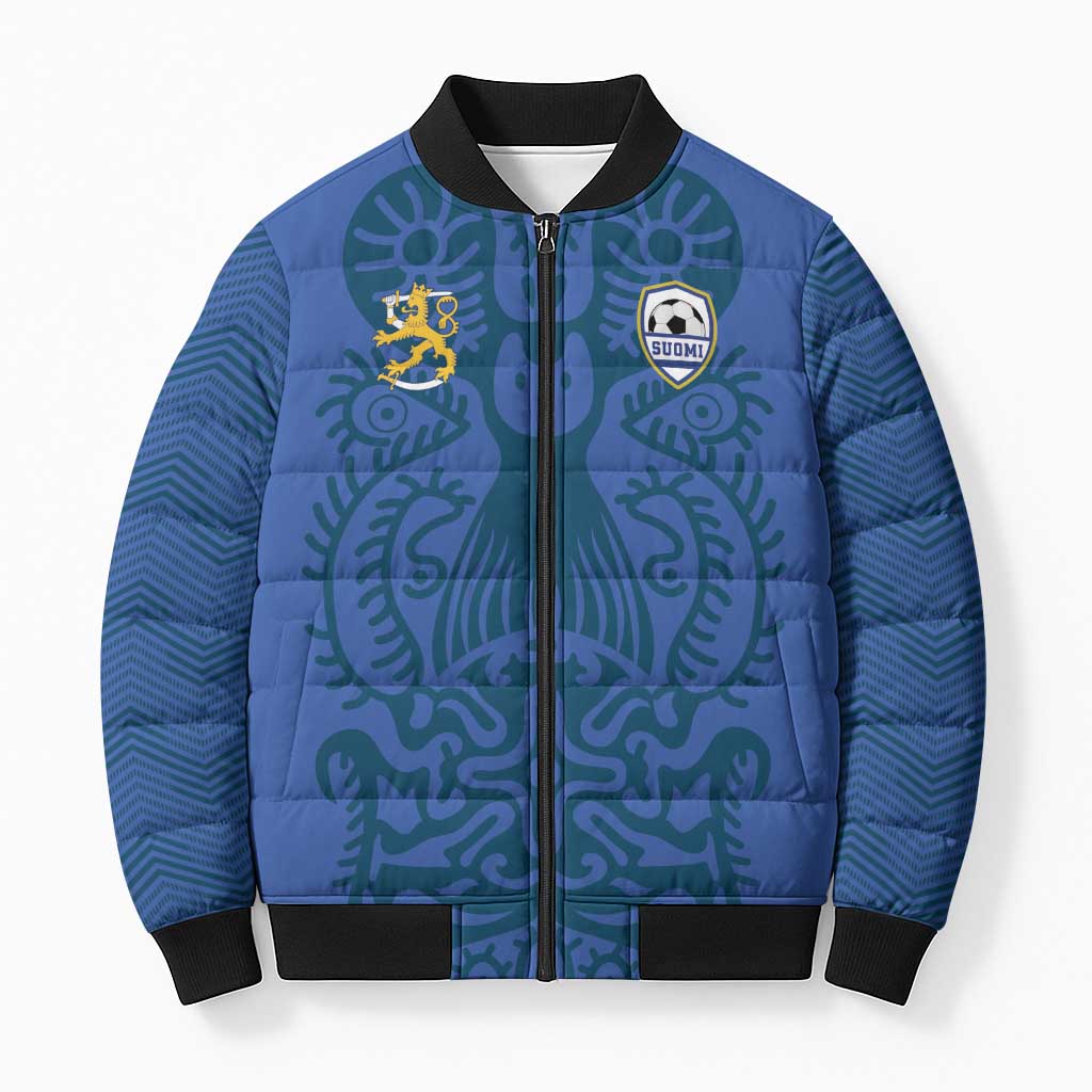 Custom Finland Football Champion Bomber Puffer Jacket Sami Pattern - Wonder Print Shop