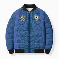 Custom Finland Football Champion Bomber Puffer Jacket Sami Pattern - Wonder Print Shop
