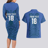 Custom Finland Football Champion Couples Matching Long Sleeve Bodycon Dress and Hawaiian Shirt Sami Pattern - Wonder Print Shop