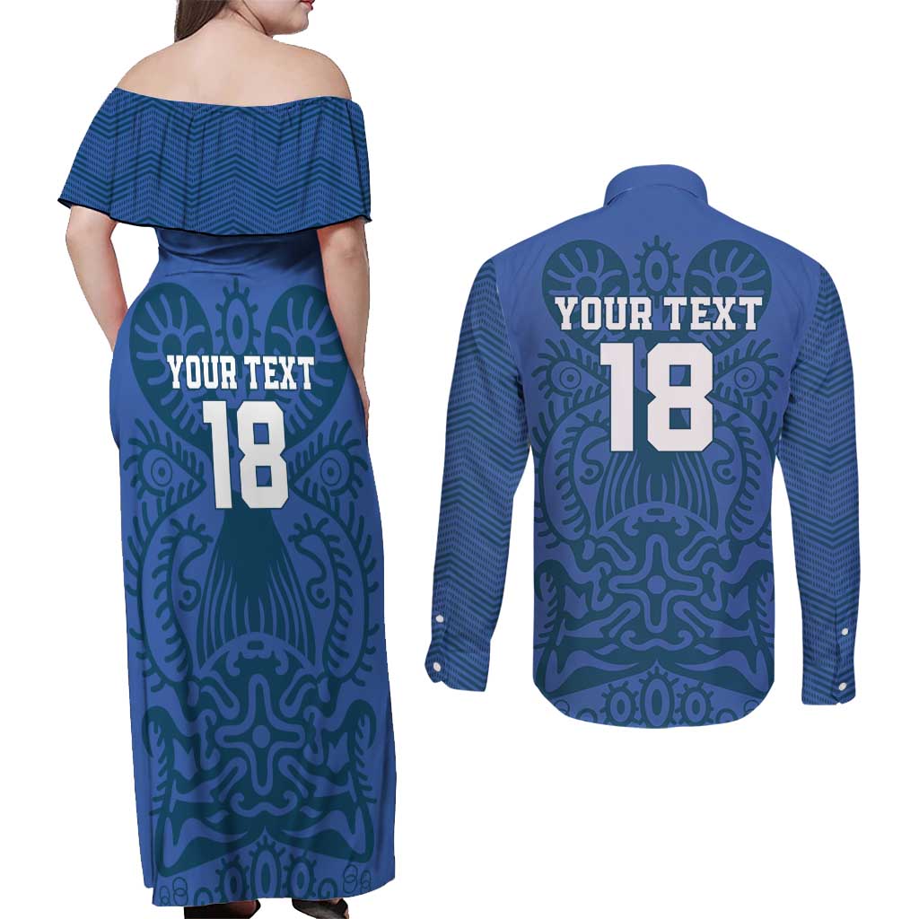 Custom Finland Football Champion Couples Matching Off Shoulder Maxi Dress and Long Sleeve Button Shirt Sami Pattern - Wonder Print Shop