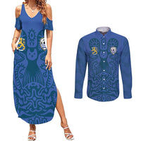 Custom Finland Football Champion Couples Matching Summer Maxi Dress and Long Sleeve Button Shirt Sami Pattern - Wonder Print Shop