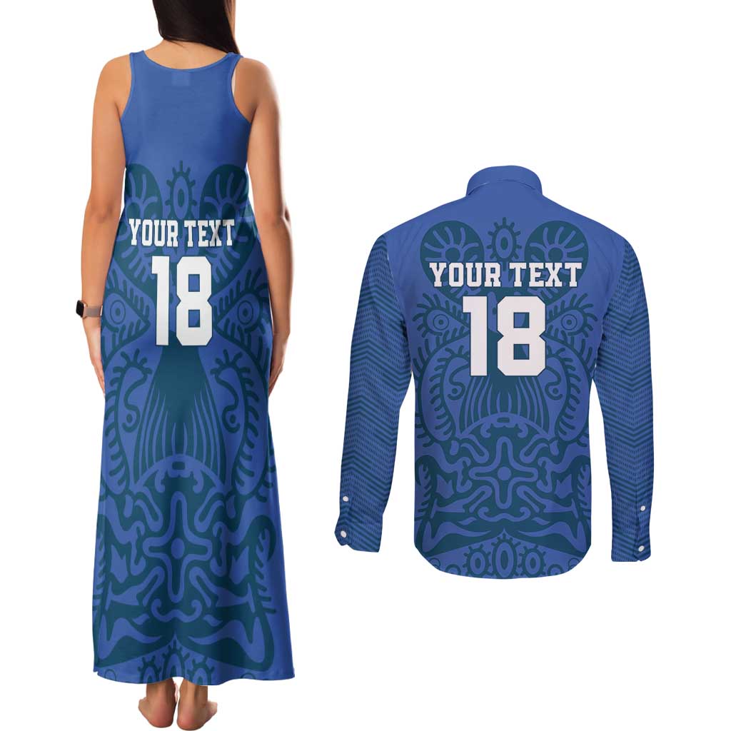 Custom Finland Football Champion Couples Matching Tank Maxi Dress and Long Sleeve Button Shirt Sami Pattern - Wonder Print Shop