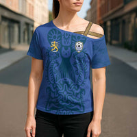 Custom Finland Football Champion Cross Shoulder Shirt Sami Pattern - Wonder Print Shop