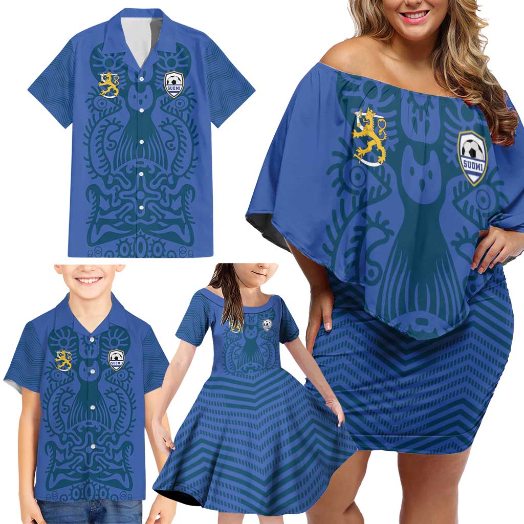 Custom Finland Football Champion Family Matching Off Shoulder Short Dress and Hawaiian Shirt Sami Pattern - Wonder Print Shop