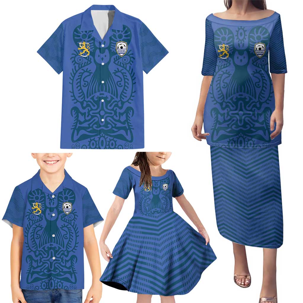 Custom Finland Football Champion Family Matching Puletasi and Hawaiian Shirt Sami Pattern - Wonder Print Shop