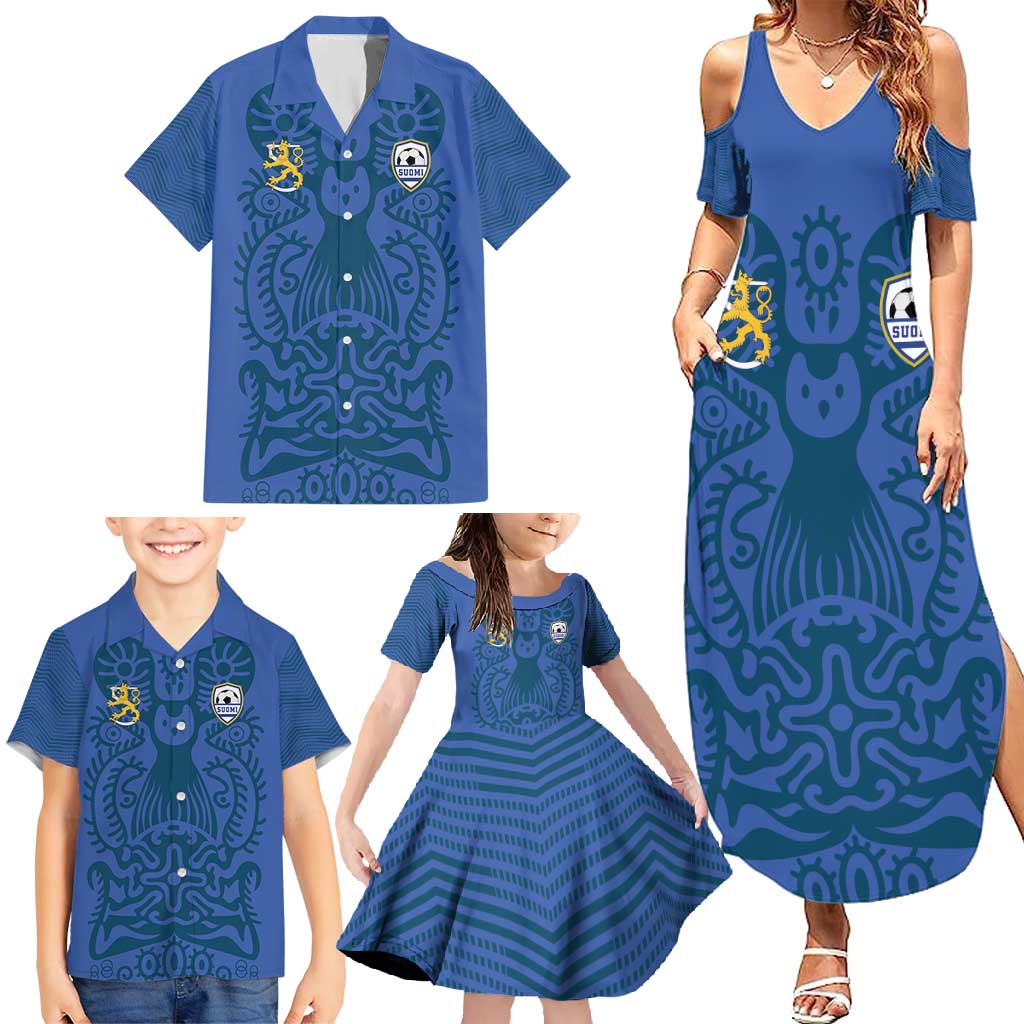 Custom Finland Football Champion Family Matching Summer Maxi Dress and Hawaiian Shirt Sami Pattern - Wonder Print Shop
