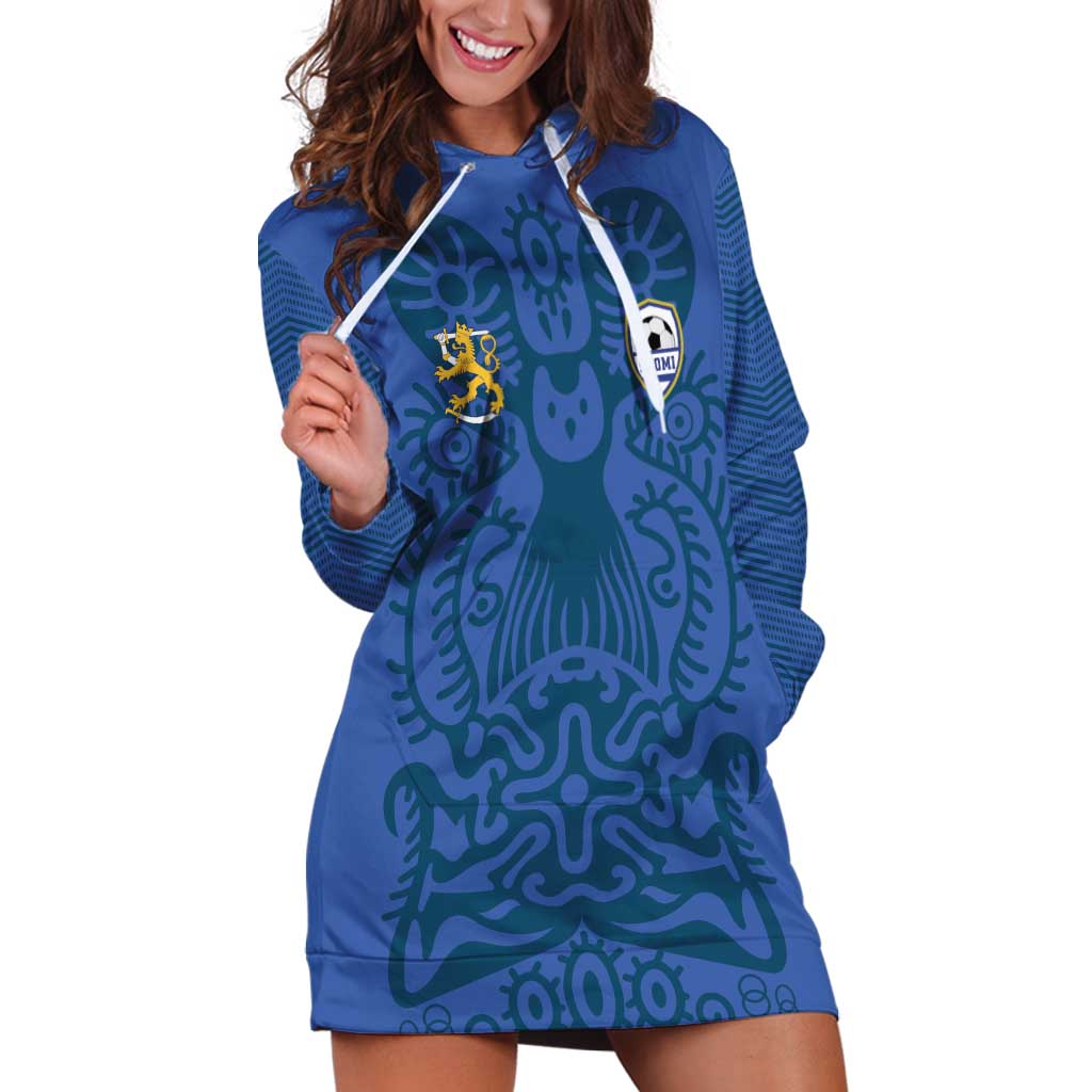 Custom Finland Football Champion Hoodie Dress Sami Pattern - Wonder Print Shop