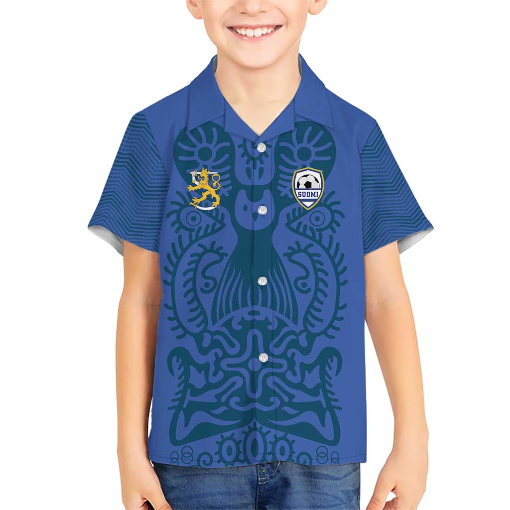 Custom Finland Football Champion Kid Hawaiian Shirt Sami Pattern - Wonder Print Shop