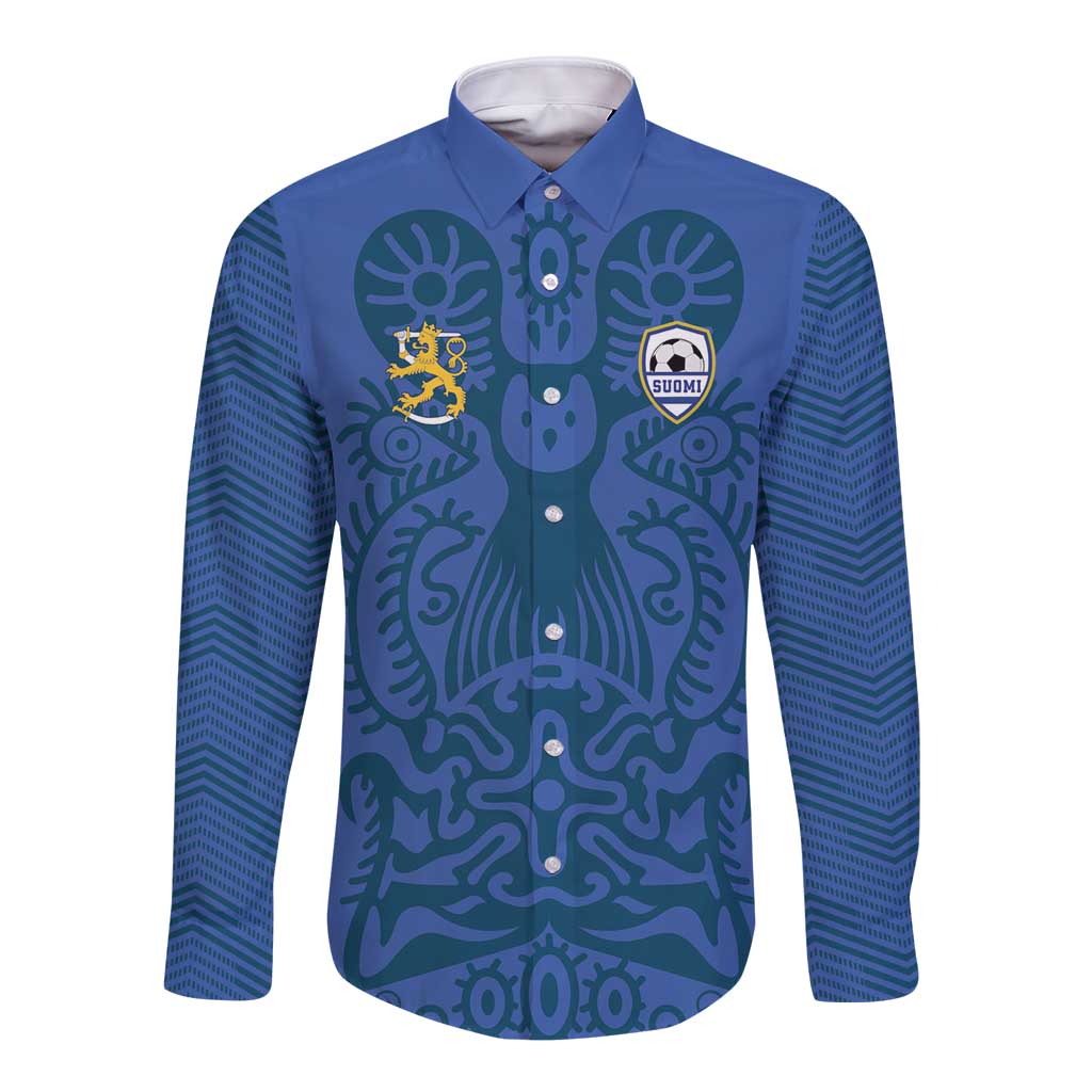 Custom Finland Football Champion Long Sleeve Button Shirt Sami Pattern - Wonder Print Shop