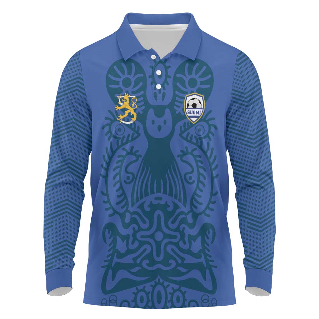 Custom Finland Football Champion Long Sleeve Polo Shirt Sami Pattern - Wonder Print Shop